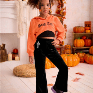 Pantalones acampanados con aplicaciones de strass negras para niñas