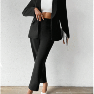 Pantalones con blazer de cuello esmoquin con botón