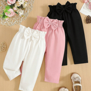 3 pantalones rectos para niñas bebé con lazo decorativo