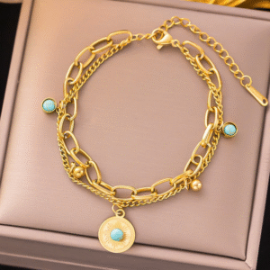 1 Pieza Pulsera De Cadena De Colgante De Moneda Romana De Turquesa