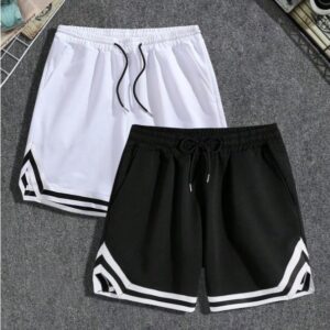 2 piezas Shorts deportivos de hombre de color negro sólido y blanco