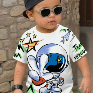 Young Boy Casual Short Sleeve Cartoon Space