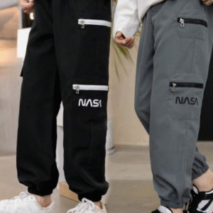 Tween Boy Black & Grey Letter Print Zipper Closure Jogger Pants